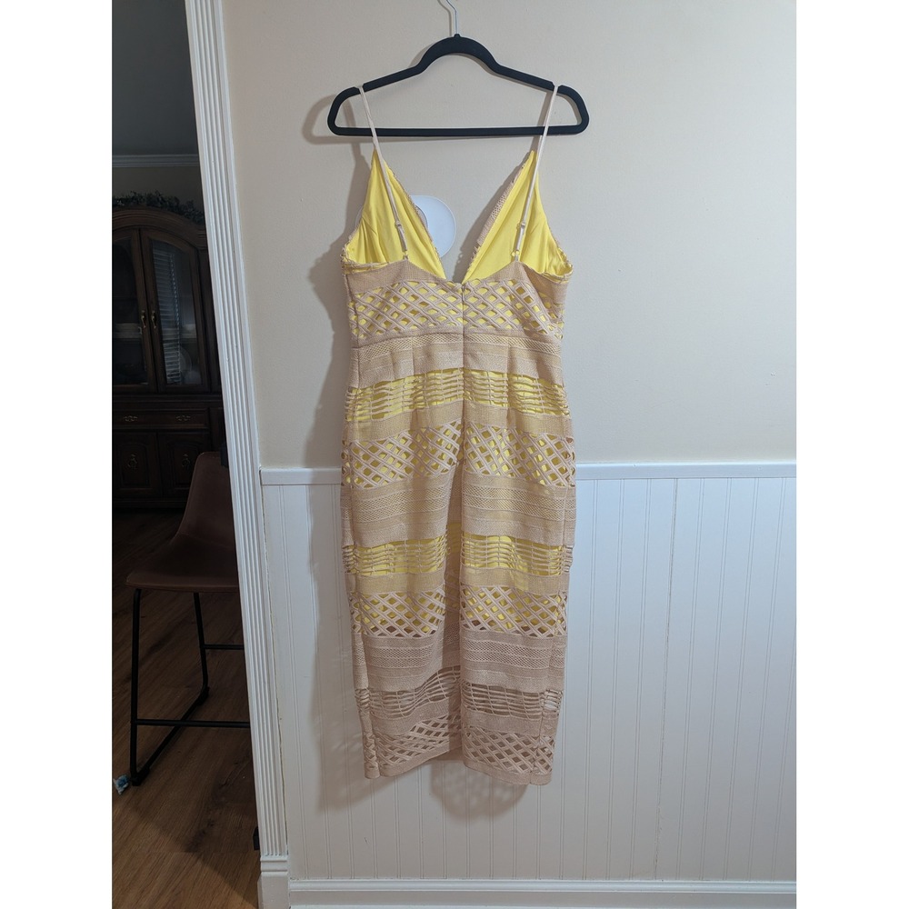 ASOS Tall Lattice Crochet Midi Dress Womens 12 Yellow Beige V-Neck NWT Summer - Picture 7 of 9